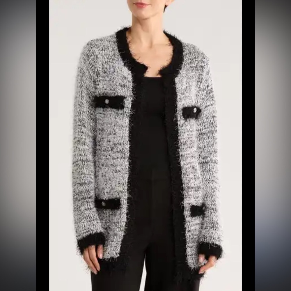89th & Madison Black and Gray Cardigan pearl‎ buttons old money quiet luxury